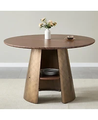 Streamdale Furniture Streamdale 47.25" Round Dining Table, Retro Style, Seats 4-6, Walnut Wood/Bronze