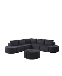 Streamdale Furniture Modular Chenille Sofa Set with 6 Pillows, 4 Footstools