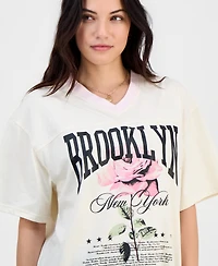 Rebellious One Juniors' Brooklyn Rose V-Neck T-Shirt