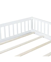 Streamdale Furniture Queen Size Floor Bed with Fence, Door, and Safety Guardrails
