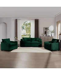 Streamdale Furniture Warm & Cozy Green Corduroy Sofa Set with Soft Cushions & Pillows