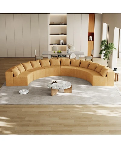 Streamdale Furniture Corduroy Curved Sectional Foam Sofa with 12 Pillows, Semi-Circular Modular Design
