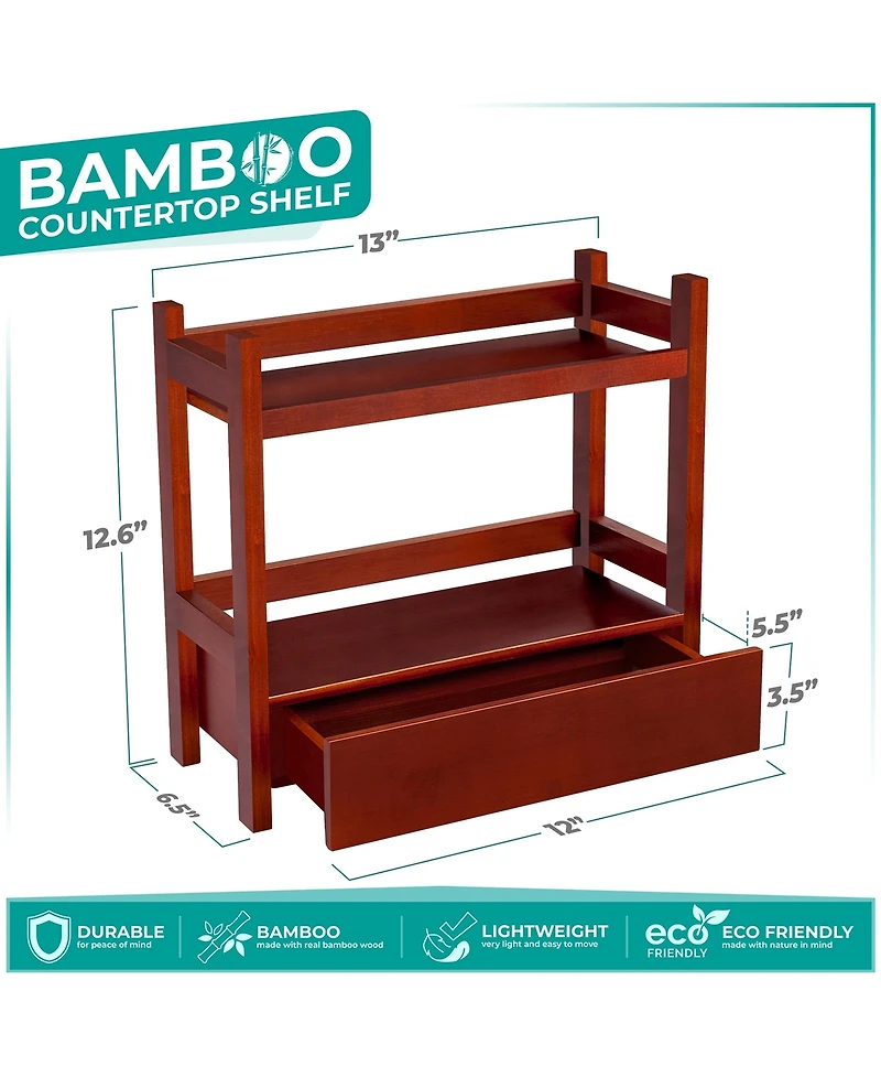 Sorbus 2-Tier Bamboo Counter Organizer with Drawer Bamboo for Vanity, Matcha Station, Bathroom Sink Organizer Countertop