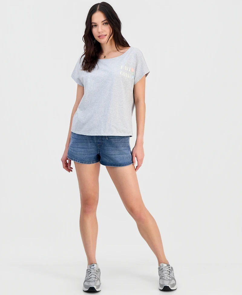Self Esteem Juniors' East Coast Shell Graphic Cotton Boat Neck T-Shirt