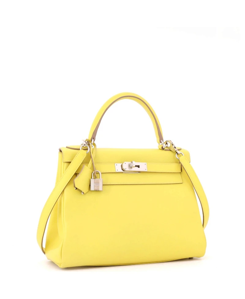 Pre-Owned HERMES Kelly 28 Handbag Yellow Evercolor with Palladium Hardware