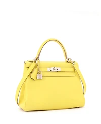 Pre-Owned HERMES Kelly 28 Handbag Yellow Evercolor with Palladium Hardware
