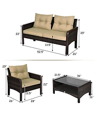 Slickblue 4PCS Patio Rattan Loveseat Seating Set with Cushioned Chairs