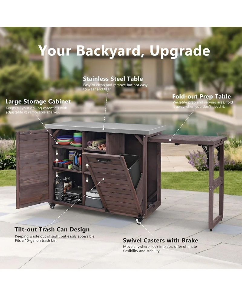 Streamdale Furniture 78.3" Outdoor Kitchen Island with Foldable Grill Table.