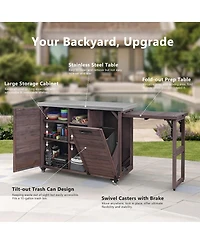 Streamdale Furniture 78.3" Outdoor Kitchen Island with Foldable Grill Table.