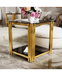 Streamdale Furniture Modern Black Mirror End Table with Gold Finish & Lower Shelf, 19.9