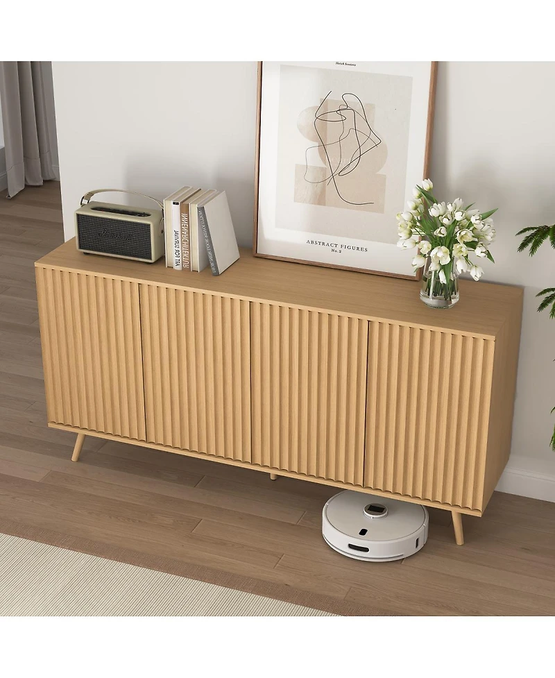 Streamdale Furniture Sideboard Buffet Cabinet with Storage, 4 Doors, Wood Credenza Console Coffee Bar Cabinets