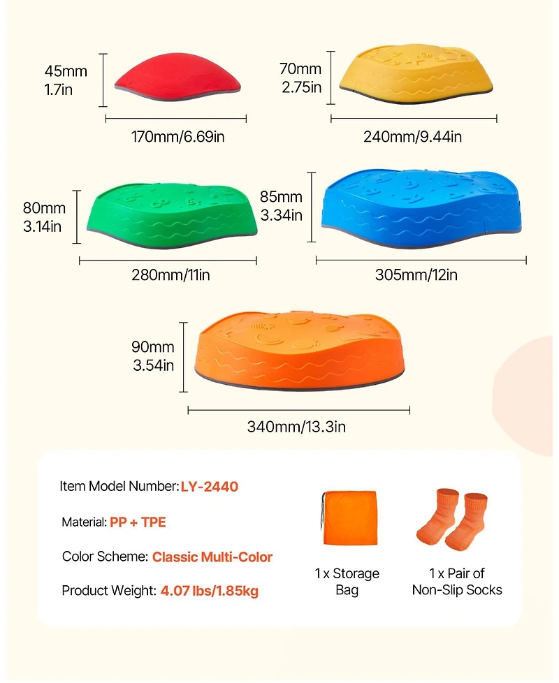 Sugift 5-pc Anti-Slip Balance Stepping Stones for Kids, 220 lb Capacity