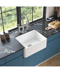 flynama White Farmhouse Sink Deep Apron Sink Undermount Ceramic Single Bowl Kitchen Sink