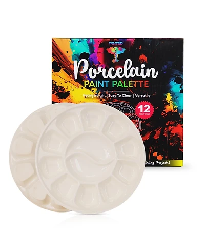 Pintar Ceramic Watercolor Paint Palette Tray - 12 Well Round Ceramic Palette | 7 Inch Paint Pallet