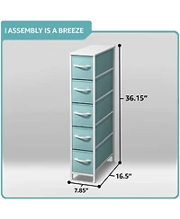 Sorbus Narrow Dresser with 5 Drawers - Steel Frame, Wood Top & Easy Pull Fabric Bins