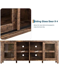 gaomon Tv Stand for 65 Inch Tv, Mid-Century Modern Entertainment Center with Sliding Glass Doors, Brown