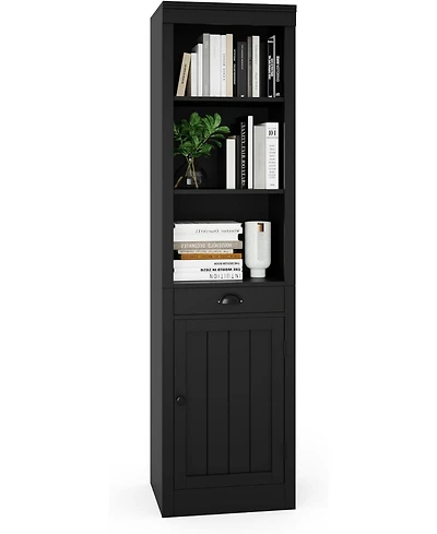 gaomon 71" Tall Bookcase with Door & Drawer, 5-Tier Narrow Bookshelf with Adjustable Shelf for Home Office, Black