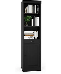 gaomon 71" Tall Bookcase with Door & Drawer, 5-Tier Narrow Bookshelf with Adjustable Shelf for Home Office, Black
