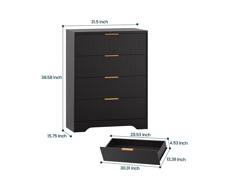 gaomon Fluted Dresser for Bedroom, 4-Drawer Wooden Storage Chest