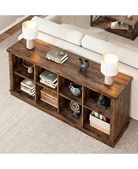 gaomon 8 Cube Storage Organizer Bookshelf, 62" Long 3-Tier Farmhouse Bookcase for Entryway or Living Room, Brown