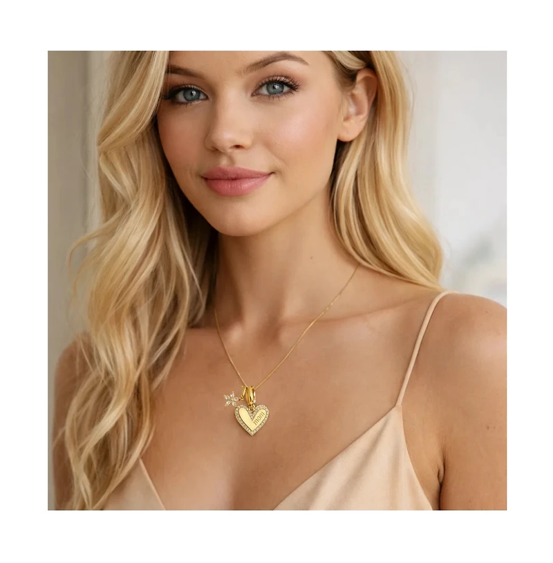 Hollywood Sensation Sophia Mom Pave Heart & Floral Charm Necklace