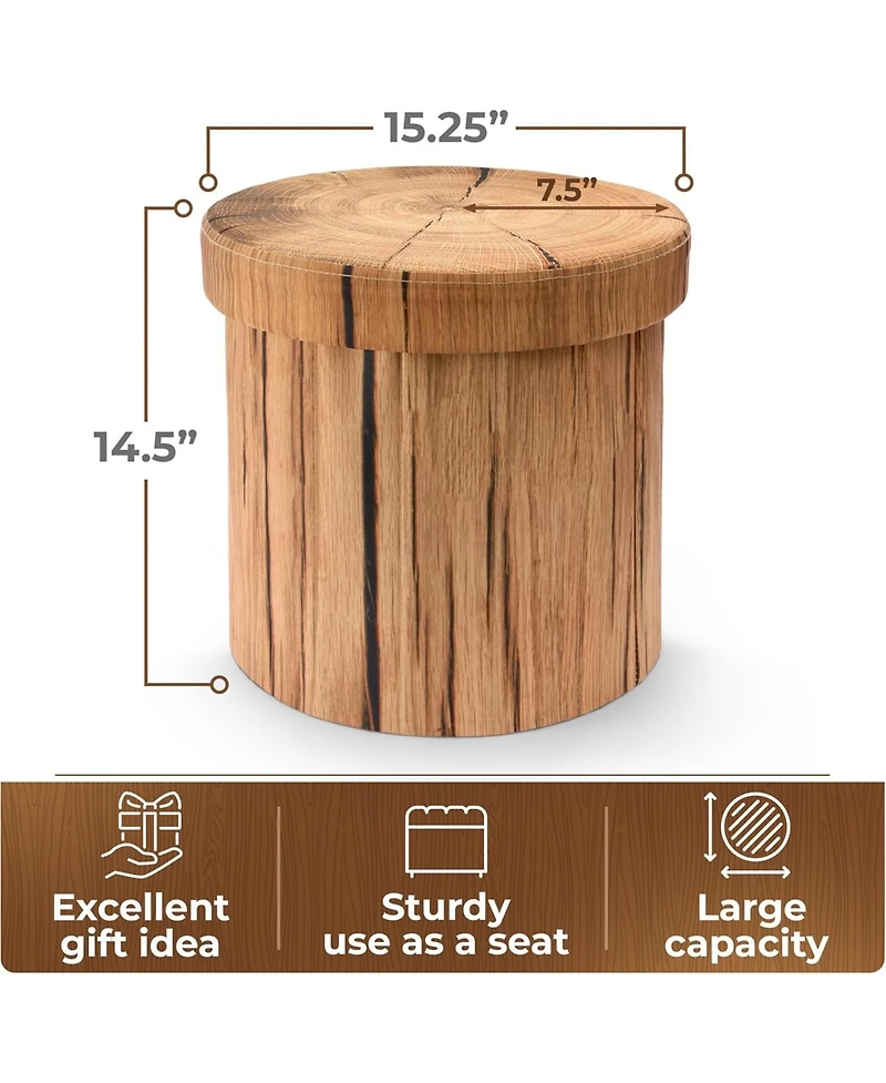 Sorbus 15 Inch Faux Tree Stumps Log Foldable Storage Ottoman - Perfect Footstool, Toy Box Storage, Chest Hassock and more