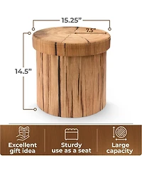 Sorbus 15 Inch Faux Tree Stumps Log Foldable Storage Ottoman - Perfect Footstool, Toy Box Storage, Chest Hassock and more