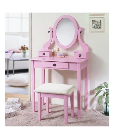 Streamdale Furniture Moniys Wood Moniya Makeup Vanity Table and Stool Set, Pink