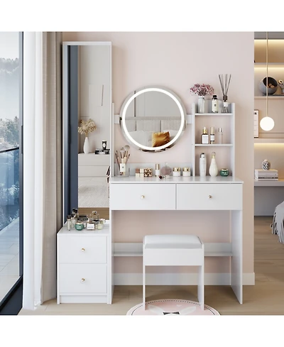 Streamdale Furniture Led Mirror Vanity Table Set