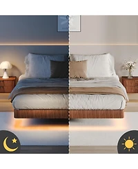 Streamdale Furniture King Led Floating Bed Frame - Wave Texture, Heavy Duty Slats