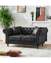Streamdale Furniture Chesterfield Tech Fabric Sofa Set 3+2 Seat Black