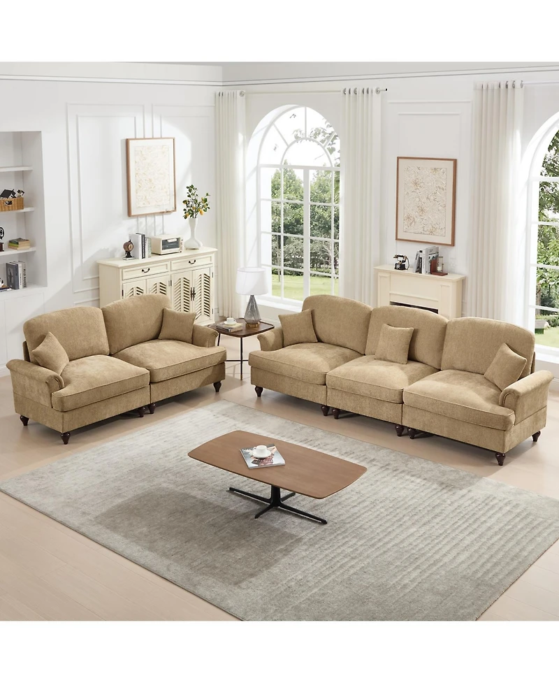 Streamdale Furniture Modular Sofa Set- Flared Arms, Removable Skirts, Light Coffee