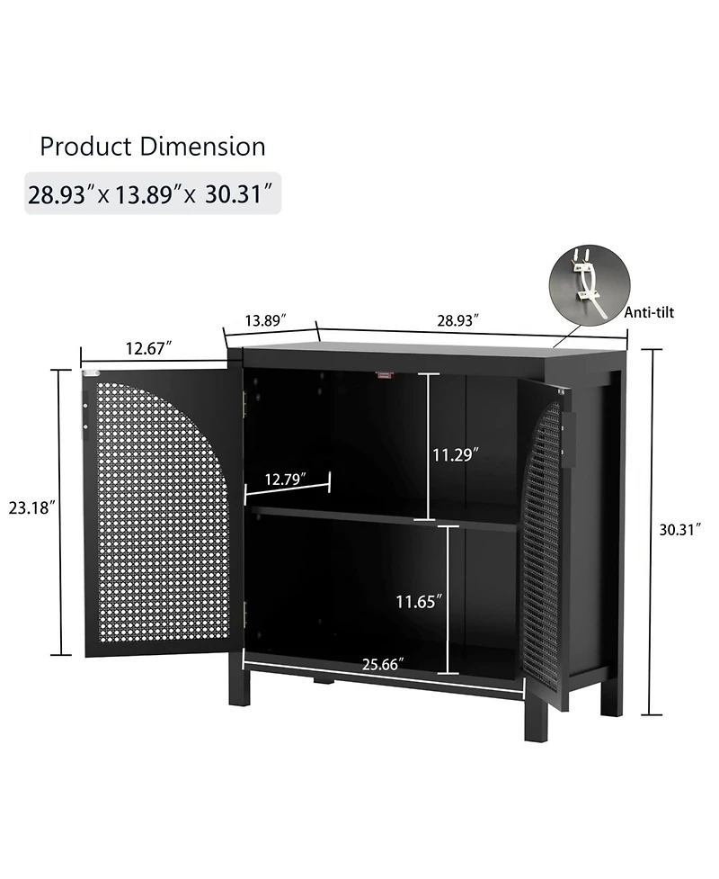 Streamdale Furniture Black Rattan Accent Cabinet with Doors & Adjustable Shelf
