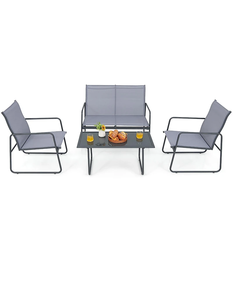 Costway 4-Piece Metal Patio Furniture Chat Set Outdoor Conversation Table Garden