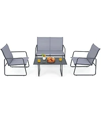 Costway 4-Piece Metal Patio Furniture Chat Set Outdoor Conversation Table Garden