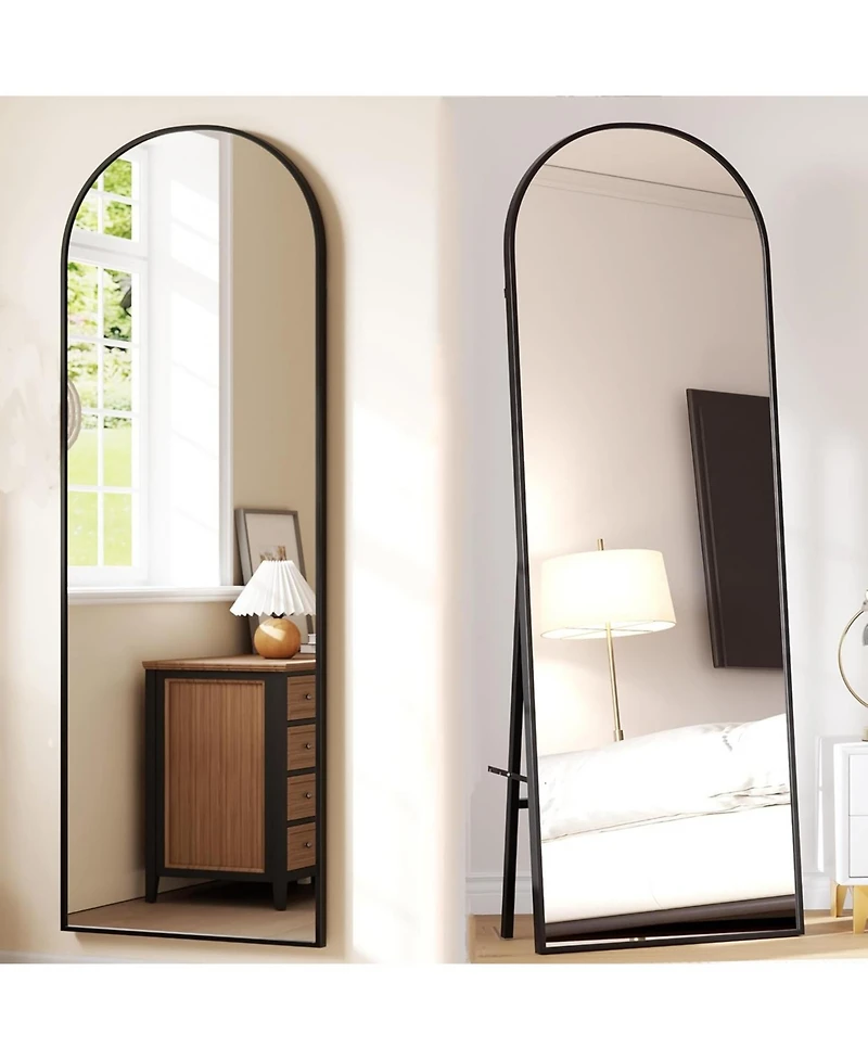 Homfan Arched Full Length Mirror, 65x22 Inches Full Floor Body Mirror, Freestanding Leaning Mirror with Stand