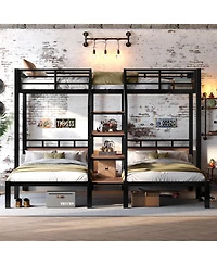 Streamdale Furniture Triple Metal Bunk Bed with Shelves & Stairs