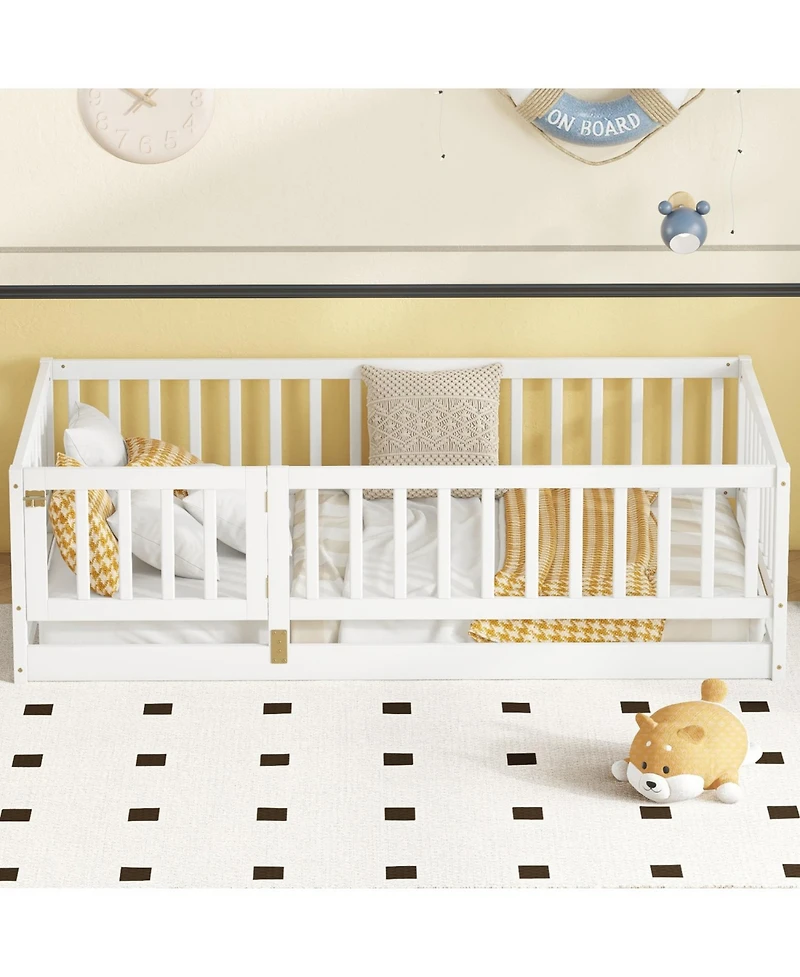 Streamdale Furniture Twin Montessori Floor Bed with Fence and Door
