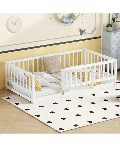 Streamdale Furniture Twin Montessori Floor Bed with Fence and Door