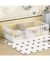 Streamdale Furniture Twin Montessori Floor Bed with Fence and Door