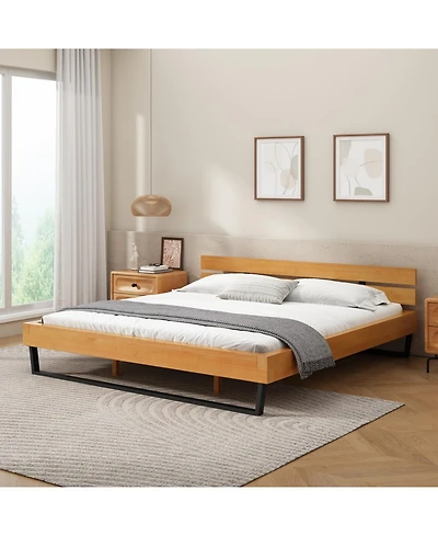 Streamdale Furniture Pine Wood & Iron Bed Frame - Modern Industrial