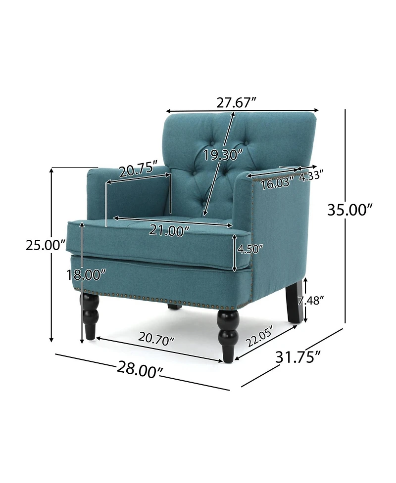 Streamdale Furniture Dark Teal Tufted Club Chair With Studded Trim