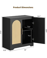gaomon Modern Console Table Storage with 2 Rattan Doors and Shelves
