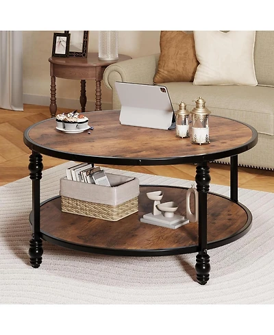 gaomon 36" Round Coffee Tables with Storage, 2-Tier Round Coffee Table, Center Table Modern Wood Coffee Table, Easy Assembly