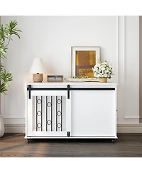 Aostirmotor Dog Crate with Metal Bars and Lockable Wheels in White