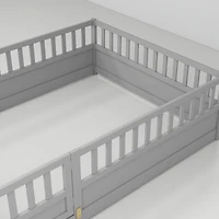 Streamdale Furniture Full size Floor bed, integral construction with super high security barrier, door, children's floor bed frame, Montessori wooden
