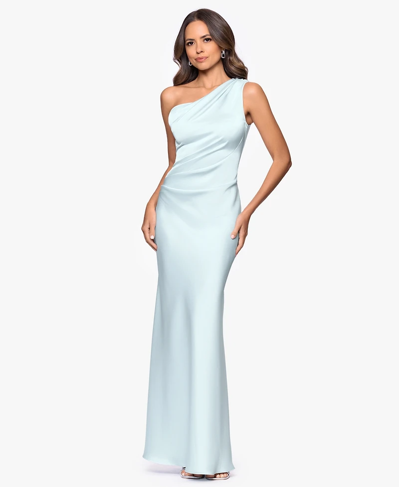 Betsy & Adam Petite One-Shoulder Sheath Gown
