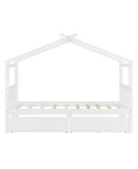 Streamdale Furniture Twin Wooden House Bed with Drawers