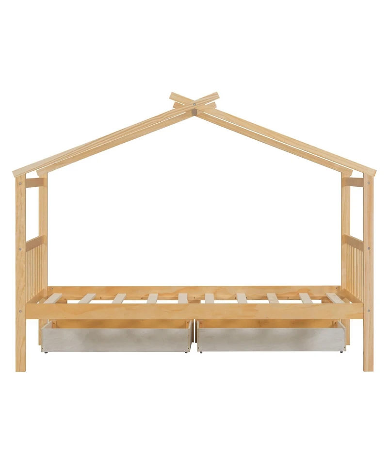 Streamdale Furniture Twin Wooden House Bed with Drawers
