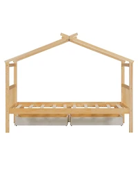 Streamdale Furniture Twin Wooden House Bed with Drawers